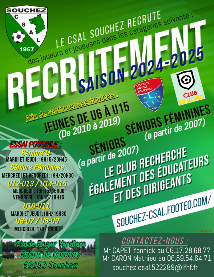 Recrutement 20242025 club Football CSAL SOUCHEZ Footeo